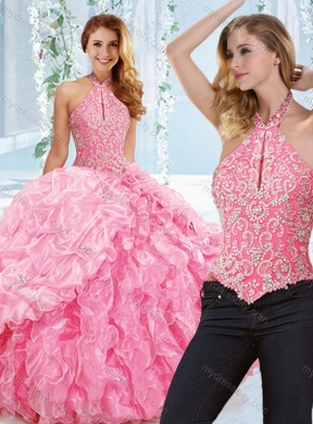 Cut Out Bust Beaded Bodice Detachable Quinceanera Dress with Halter Top