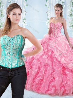 Discount Beaded Bodice Visible Boning Rose Pink Detachable Sweet 16 Quinceanera Dress