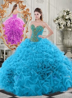 Exclusive Beaded Bodice and Ruffled Sweetheart Quinceanera Dress in Baby Blue