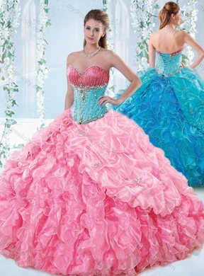 Exquisite Rose Pink Detachable Quinceanera  Dress with Beading and Ruffles