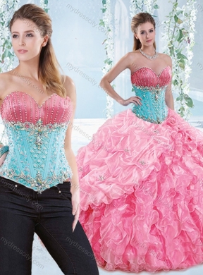 Exquisite Rose Pink Detachable Quinceanera  Dress with Beading and Ruffles