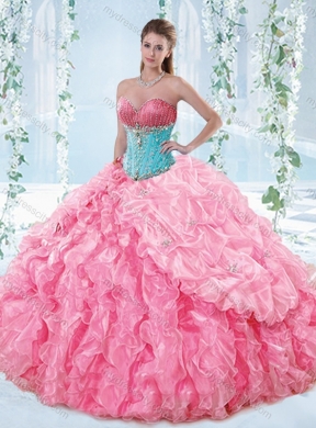 Exquisite Rose Pink Detachable Quinceanera  Dress with Beading and Ruffles