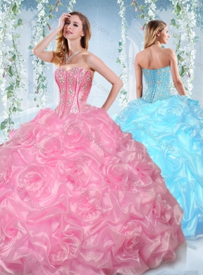 Fashionable Beaded and Bubble Organza Detachable Quinceanera Dress in Rose Pink