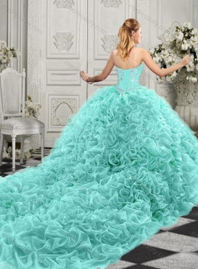 Gorgeous Beaded Bodice and Ruffled Quinceanera Dress with Chapel Train