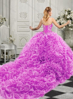 Gorgeous Beaded Bodice and Ruffled Quinceanera Dress with Chapel Train