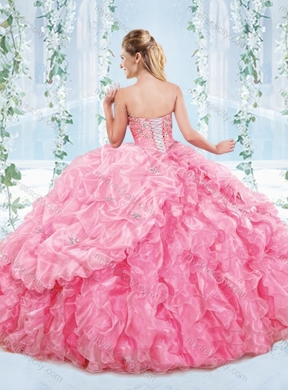 Latest Really Puffy Organza Lace Up Detachable Quinceanera Dress in Blue