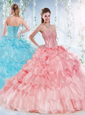 Latest Visible Boning Beaded Bodice Detachable Quinceanera Dresses in Organza