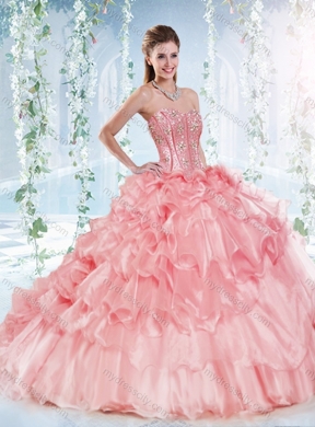 Latest Visible Boning Beaded Bodice Detachable Quinceanera Dresses in Organza