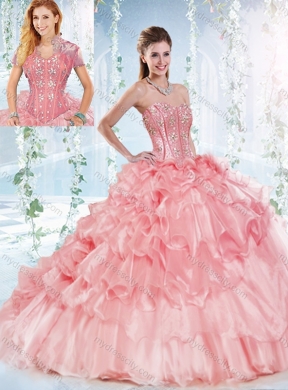 Latest Visible Boning Beaded Bodice Detachable Quinceanera Dresses in Organza