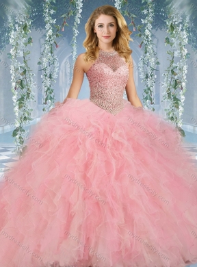 Lovely Beaded Decorated Halter Top Rainbown Quinceanera Dress in Organza