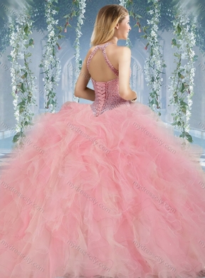 Lovely Beaded Decorated Halter Top Rainbown Quinceanera Dress in Organza