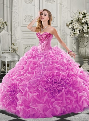 New Arrivals Organza Ruffled Champagne Sweet 16 Quinceanera Dress with Colorful Beading