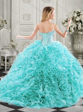 New Arrivals Organza Ruffled Champagne Sweet 16 Quinceanera Dress with Colorful Beading