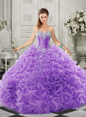 Simple Beaded and Ruffled Lace Up Sweetheart Quinceanera  Dress in Organza