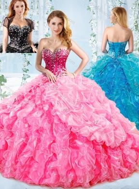 Visible Boning Big Puffy Detachable Quinceanera Skirts with Ruffles and Beading