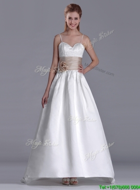 2016 Luxurious Spaghetti Straps Brush Train Bridal Dress with Belt and Handmade Flowers