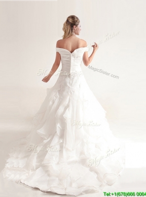 Beautiful A Line Off the Shoulder Wedding Dresses with Beading and Ruffles