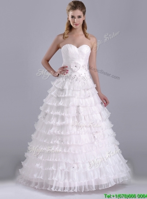 Elegant Princess Sweetheart Beaded and Ruffled Layers Bridal Dress with Court Train