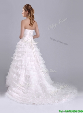 Elegant Princess Sweetheart Beaded and Ruffled Layers Bridal Dress with Court Train