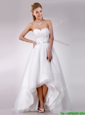 Fashionable High Low Organza Wedding Dress with Beading