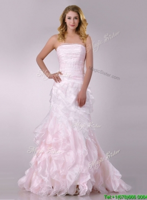 Most Popular Sweep Train Ruffled Light Pink Wedding Dress in Organza