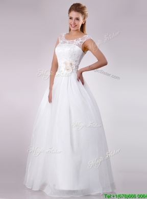 Pretty See Through Scoop Organza Bridal Dress with Hand Crafted