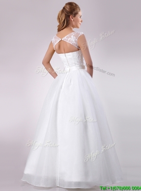 Pretty See Through Scoop Organza Bridal Dress with Hand Crafted