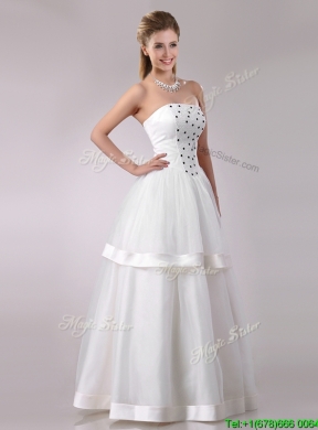 Beautiful Strapless A Line Beaded Long Wedding Dress in Tulle