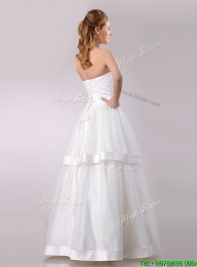 Beautiful Strapless A Line Beaded Long Wedding Dress in Tulle