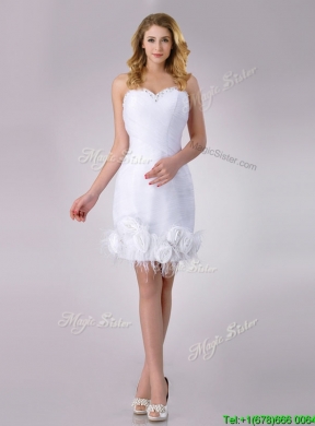 Beautiful Sweetheart Short Satin Wedding Dress with Beading and Rolling Flowers