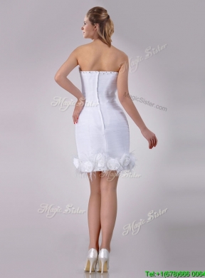 Beautiful Sweetheart Short Satin Wedding Dress with Beading and Rolling Flowers