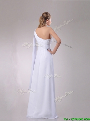 Classical Chiffon Watteau Train One Shoulder Wedding Dress with Beading