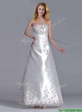 Elegant A Line Strapless Beaded and Embroidered Wedding Dress in Taffeta