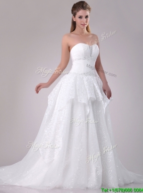 Fashionable A Line Strapless Sequined Wedding Dress in Tulle for 2016