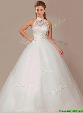 Fashionable Ball Gown High Neck Wedding Dresses with Beading and Appliques