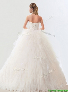 Fashionable Deep V Neckline Wedding Dresses with Beading and Ruffles