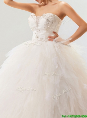 Fashionable Deep V Neckline Wedding Dresses with Beading and Ruffles