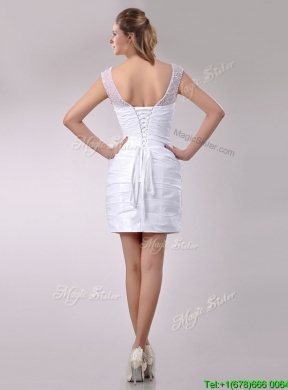 Fashionable See Through Scoop Taffeta Short Wedding Dress with Beading