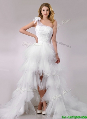 Gorgeous High Low Beaded and Ruffled Wedding Dress with Detachable Skirts