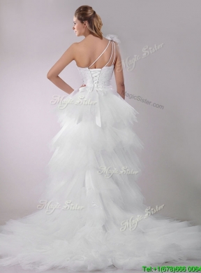 Gorgeous High Low Beaded and Ruffled Wedding Dress with Detachable Skirts