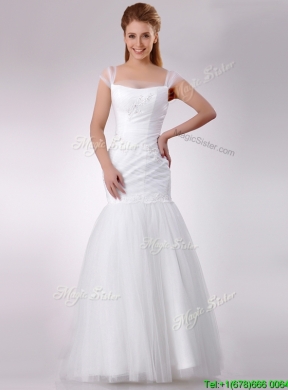 Gorgeous Square Mermaid Applique Side Zipper Wedding Dress in Tulle