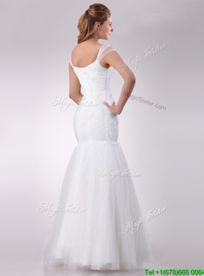 Gorgeous Square Mermaid Applique Side Zipper Wedding Dress in Tulle