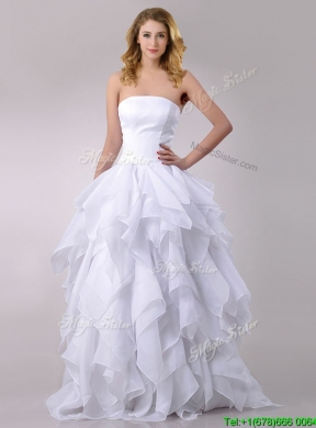 Modest A Line Strapless Ruffled Wedding Dress in Chiffon