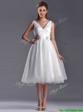 New Style A Line V Neck Hand Crafted Wedding Dress in Tulle