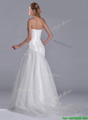 Popular Column Brush Train Bridal Dress with Beading and Hand Crafted