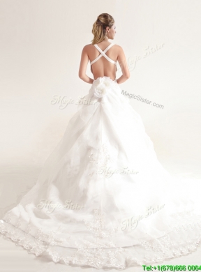 Popular Spaghetti Straps Court Train Wedding Dresses with Beading and Appliques