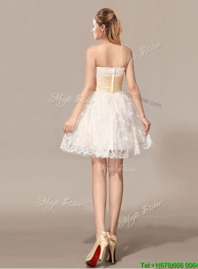 Pretty Chamagne Mini Length Wedding Dresses with Bowknot and Embroidery