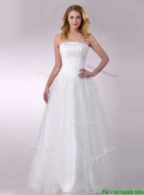 Sophisticated A Line Strapless Beaded Bridal Dress in Tulle for 2016