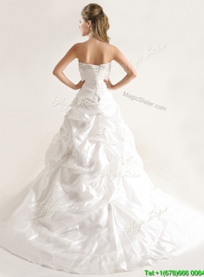 Beautiful A Line Beaded and Ruffled Wedding Dresses with Taffeta