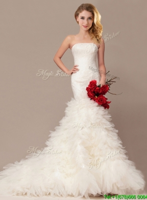 Elegant Mermaid Court Train Wedding Dresses with Ruffles